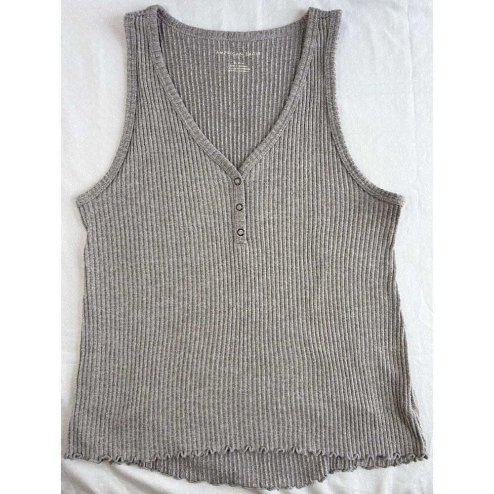 American Eagle Womens Tank Top Gray Ruffle Trim Size Medium